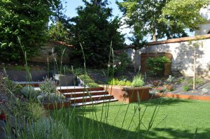 jardin a sceaux corten escalier mur en pierre sophie durin architecte paysagiste 92